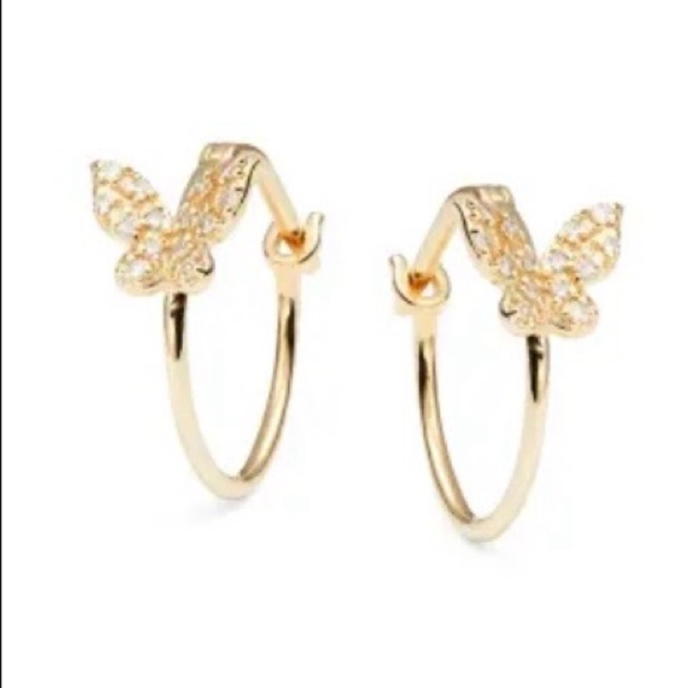 NEW; SAKS FIFTH AVENUE 14K Yellow Gold & 0.10 TCW Diamond Butterfly Huggies